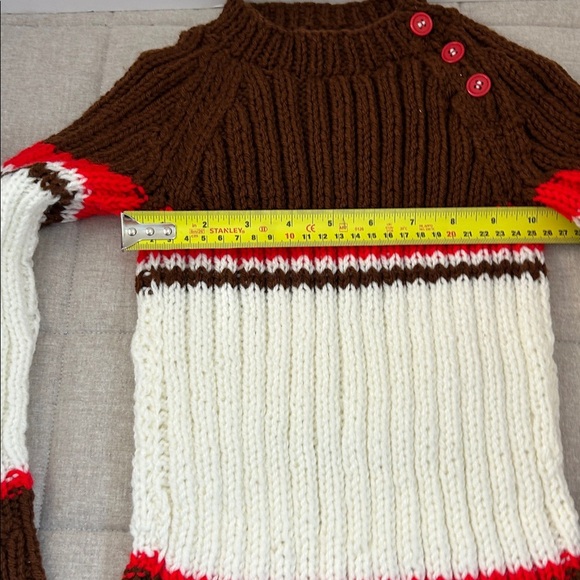 Vintage. Hand made. New. Brown and White Striped Knit Sweater - Picture 4 of 4